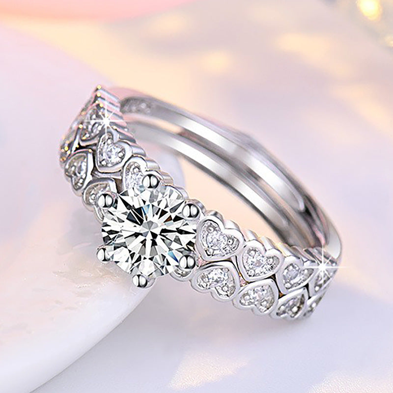 Heart-shaped Moissanite Combination Split Open Mouth Ring