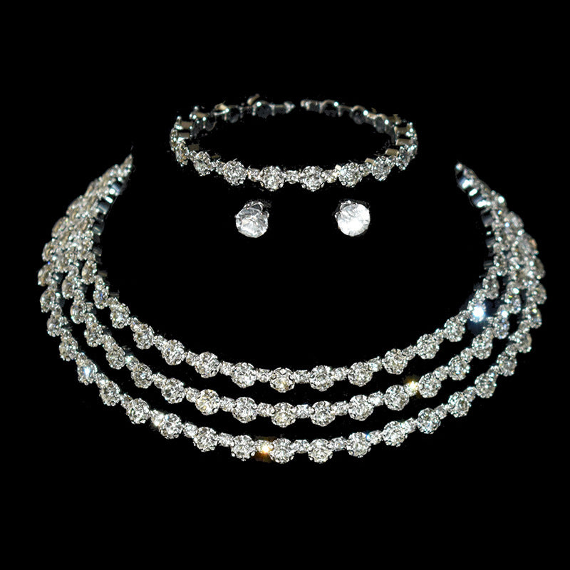 Women's Fashion Crystal Three-piece Rhinestone Alloy Claw Jewelry Set