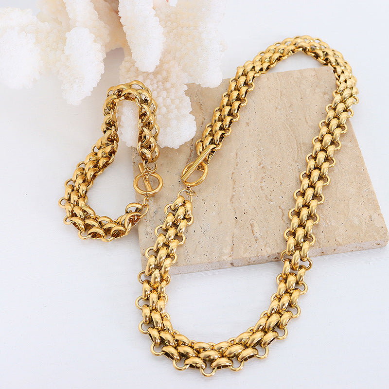 Cool Buckle Design Thick Chain Gold-plated Jewelry Set