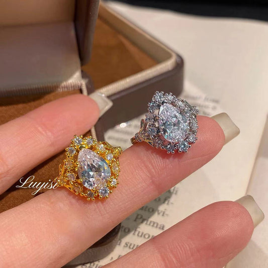 Water Drop Retro Luxury Fashionable Branches Leaves Winding Pear-shaped Female Ring