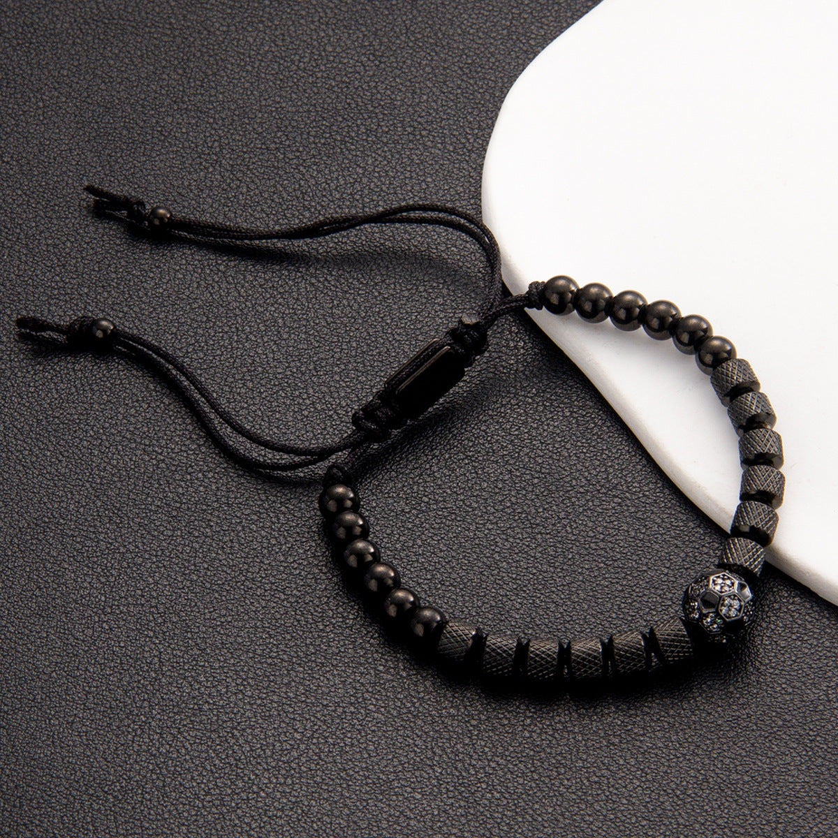 Men's Copper Crown Titanium Steel Pineapple Beads Vacuum Electroplating Woven Adjustable Bracelets