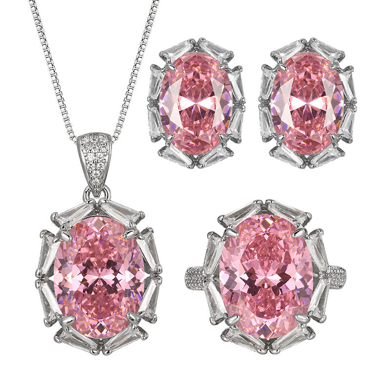 Women's Luxury Fashion Retro High-grade Rose Pink Jewelry Set