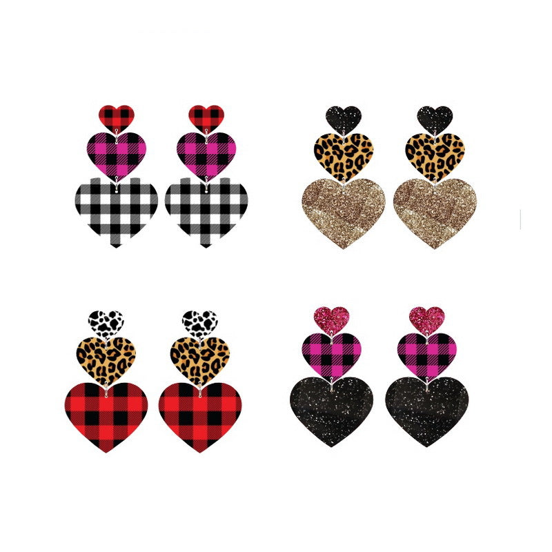 Women's Acrylic Asymmetric Leopard Plaid Cows Pattern Simple Three-piece Earrings