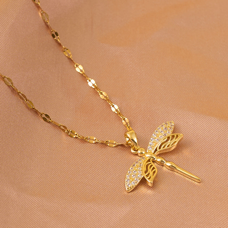 Women's Light Luxury Personality Hollow Out Dragonfly Micro Necklace