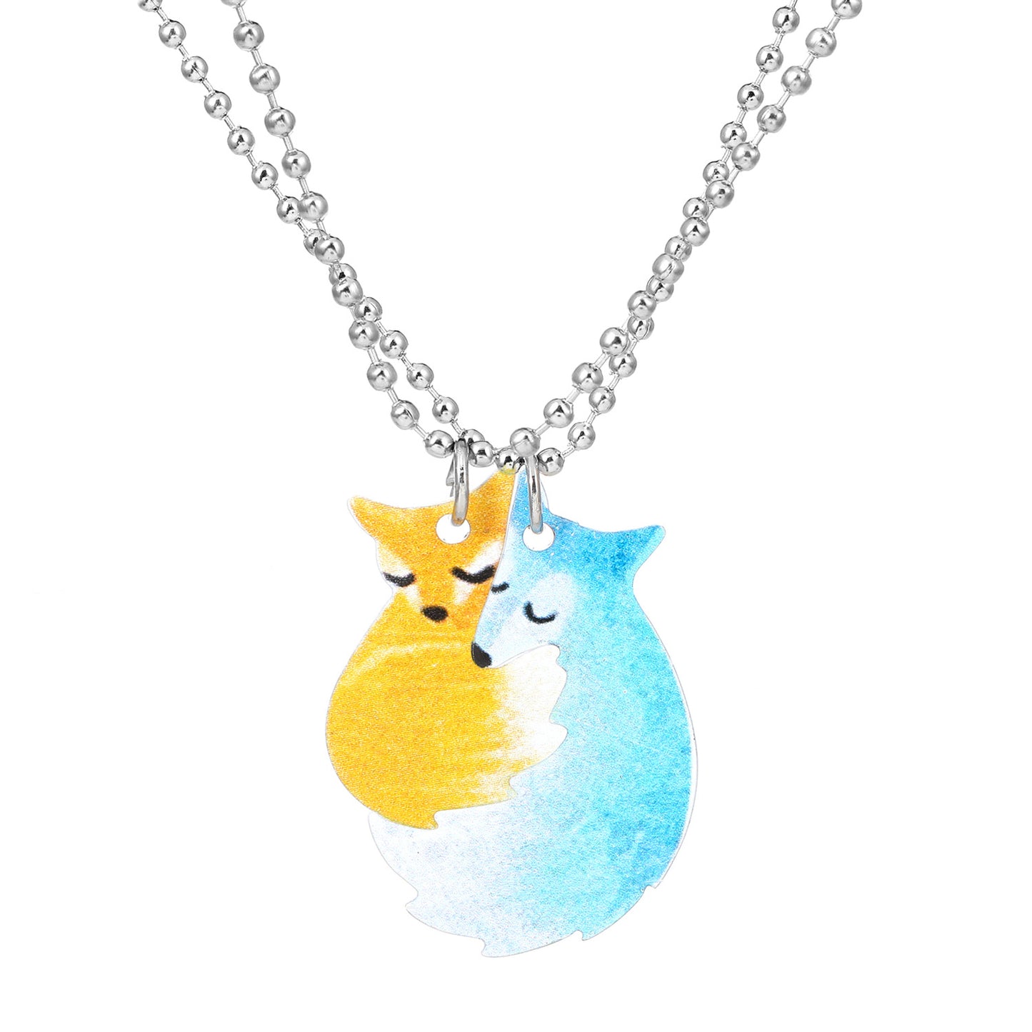 Steel Cute Fox Hug Big Gray Wolf Necklaces