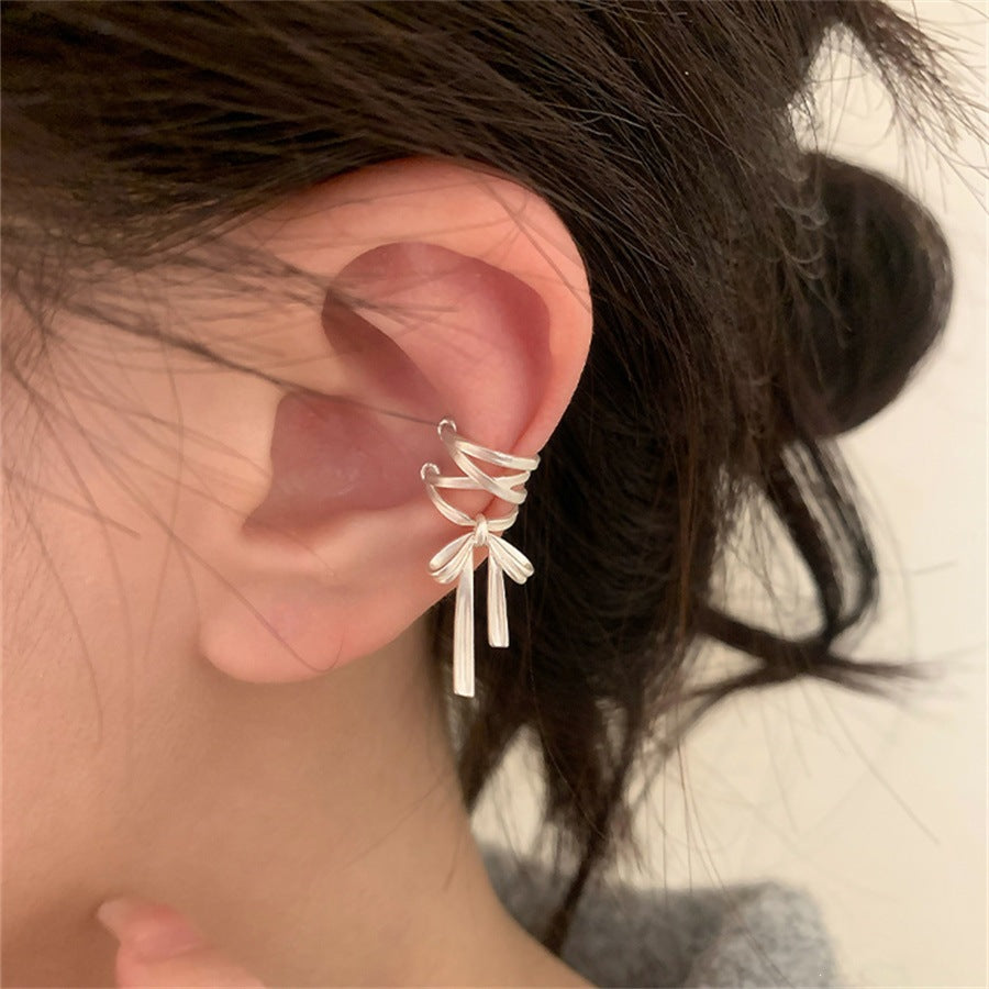 Korean Sweet High Sense Ribbon Earless Lace Earrings