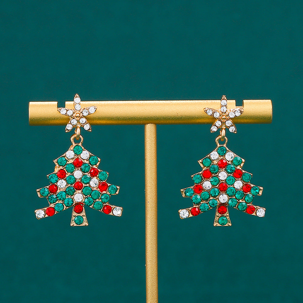 Boucles d'oreilles colorées en forme d'arbre de Noël en diamant pour femmes, personnalité gracieuse