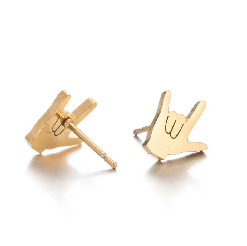 Personalized Gesture Ear Alphabet Letter Couples Electroplated Stainless Stud Earrings