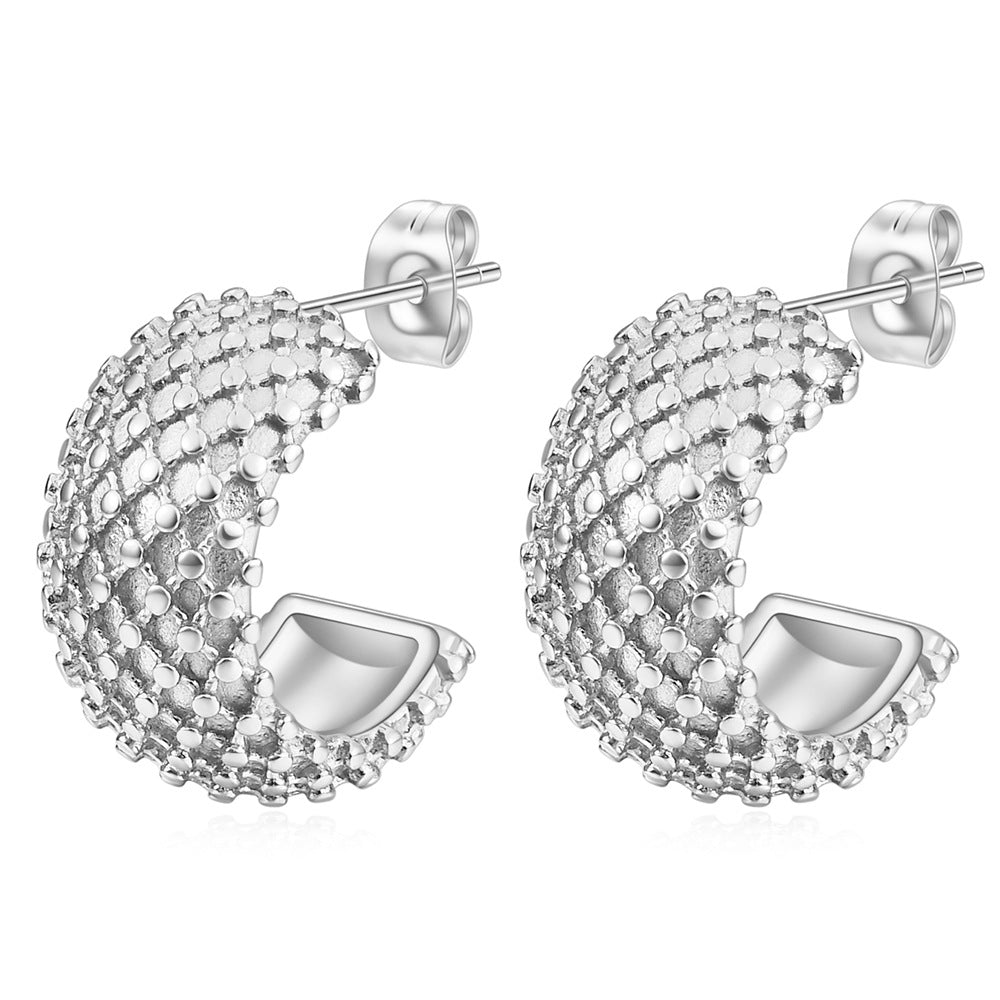 Boucles d'oreilles simples en maille à pois en acier pour femmes