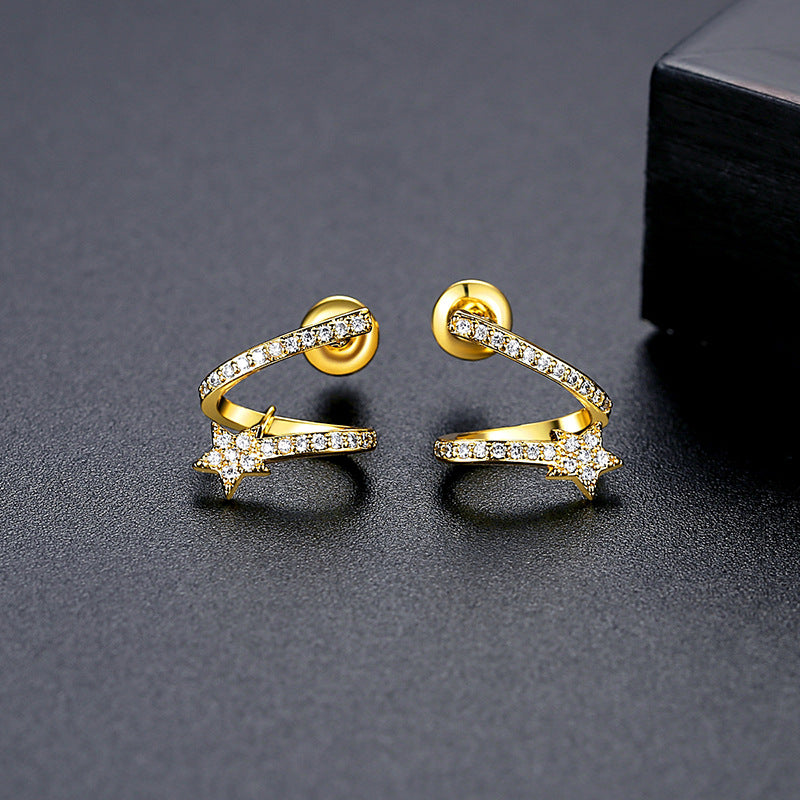 Boucles d'oreilles de Niche dorées simples coréennes incrustées de Zircon pour femmes