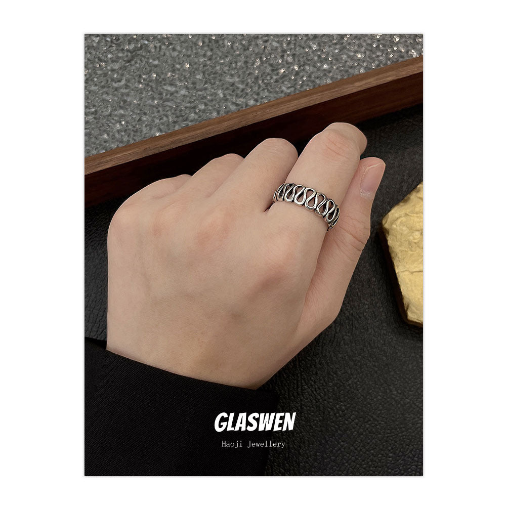 Style Geometric Hollow Open-end Vintage Distressed Rings