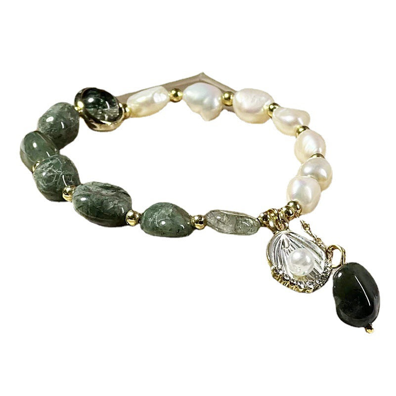 Bracelets coréens rutilés en perles de cristal pour femmes, Quartz vert