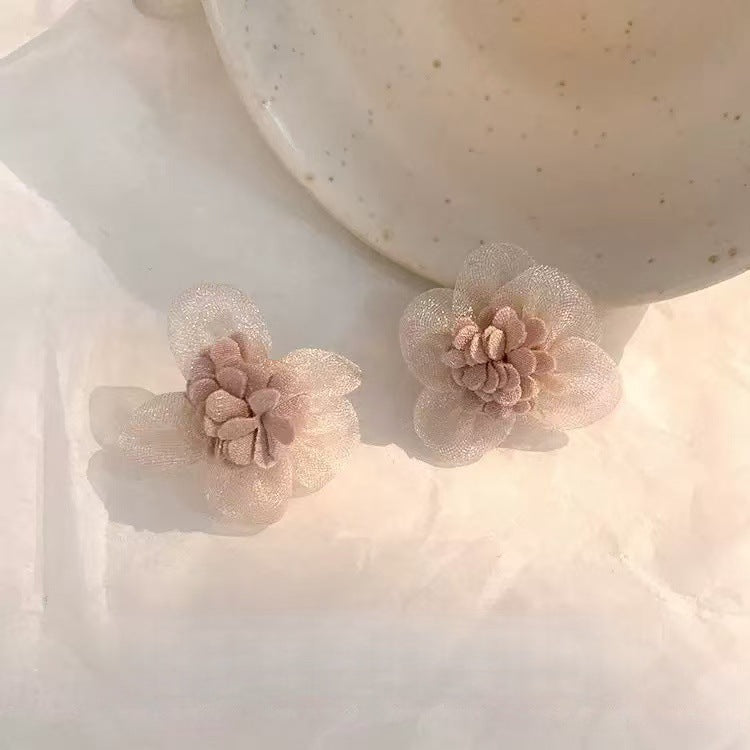 Fresh Blue Fabric Flower Elegant Sweet Rings