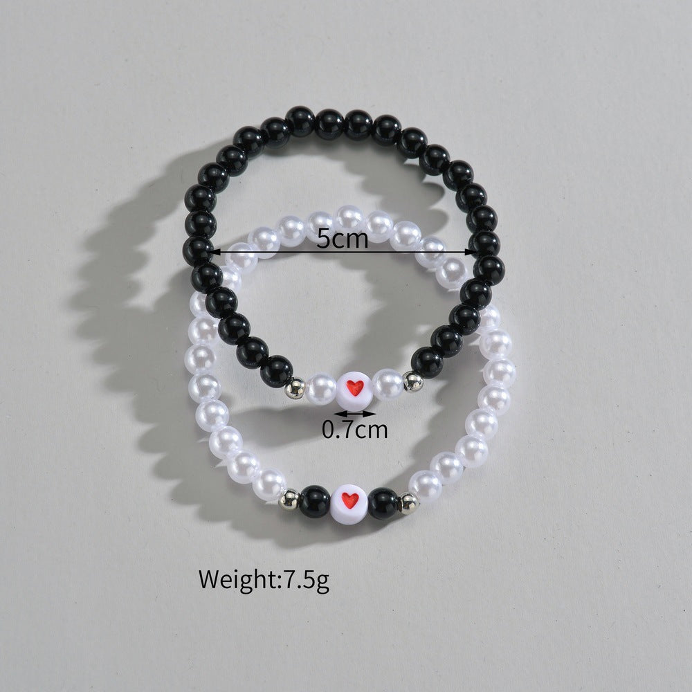 Fashion Couple Pearl Obsidian Beaded Love Bracelets