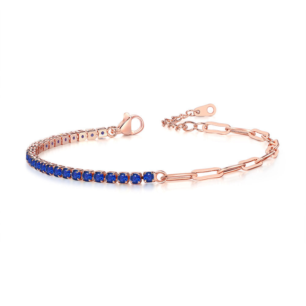 Women's Clip Stitching Tennis Round Zircon Birthstone Bracelets