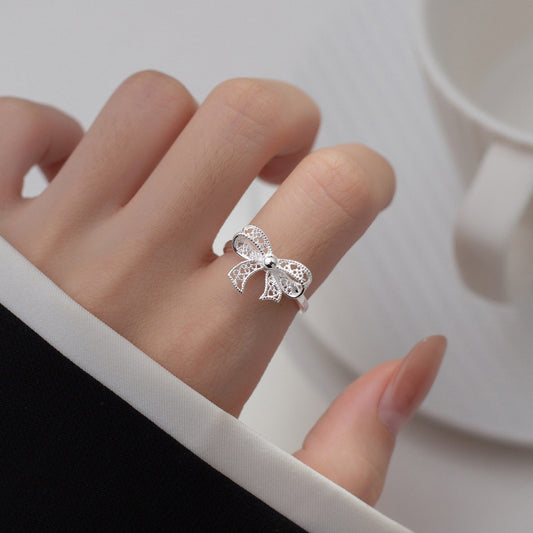 Women's Korean Style Simple Hollow Lace Bow Sweet Rings