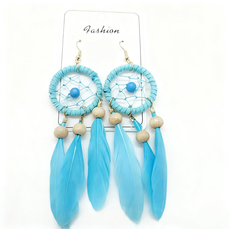 Bohemian Feather Niche Design Red Chinese Style Earrings