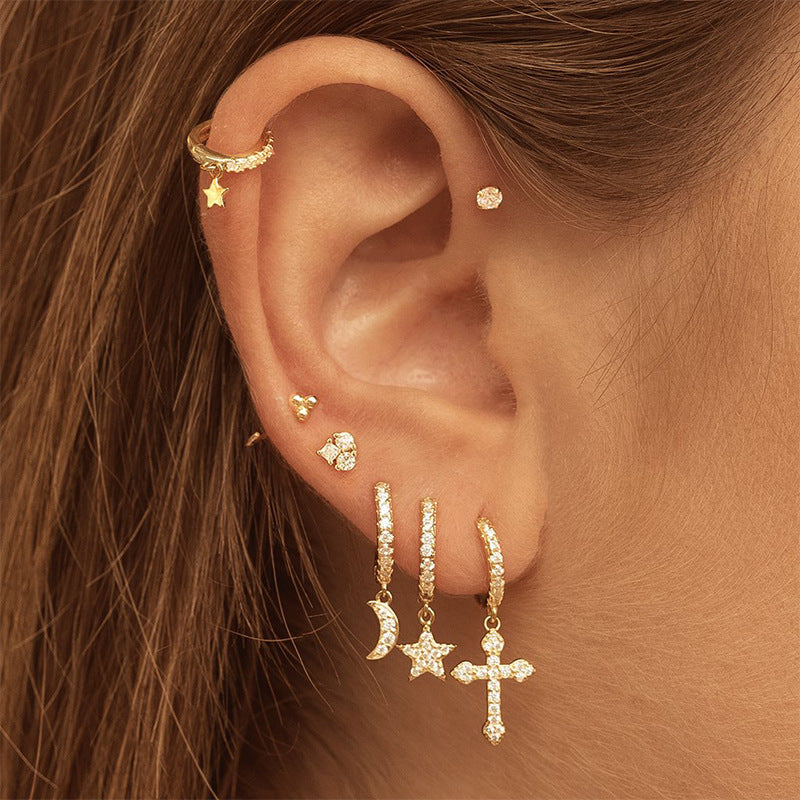 Trendy Rhinestone Zircon Cross Eardrops Style Ear Buckle