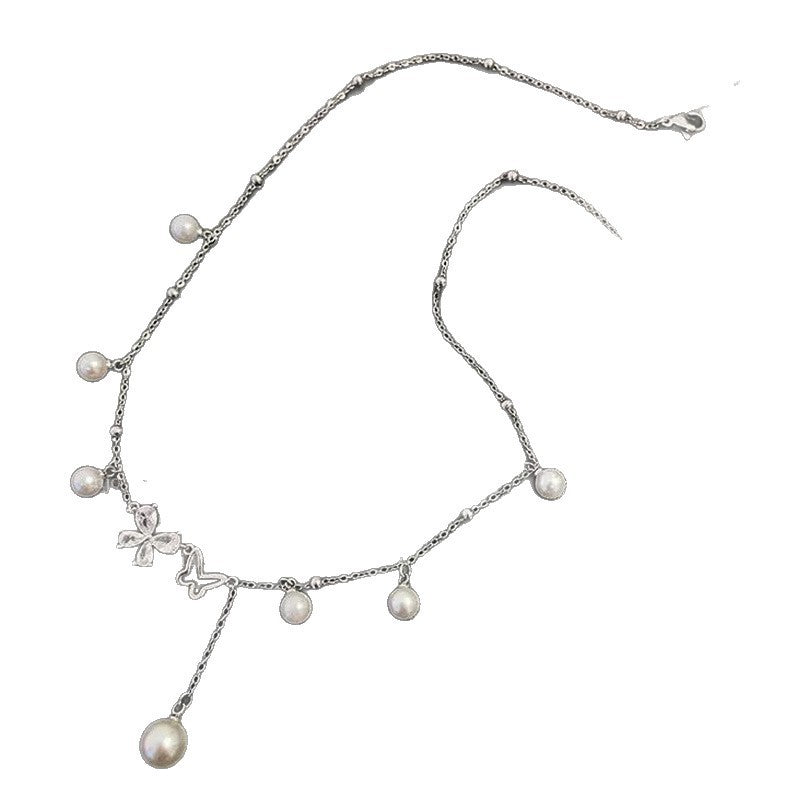 Women's Pearl Butterfly Tassel Sweater Light Luxury Clavicle Necklace