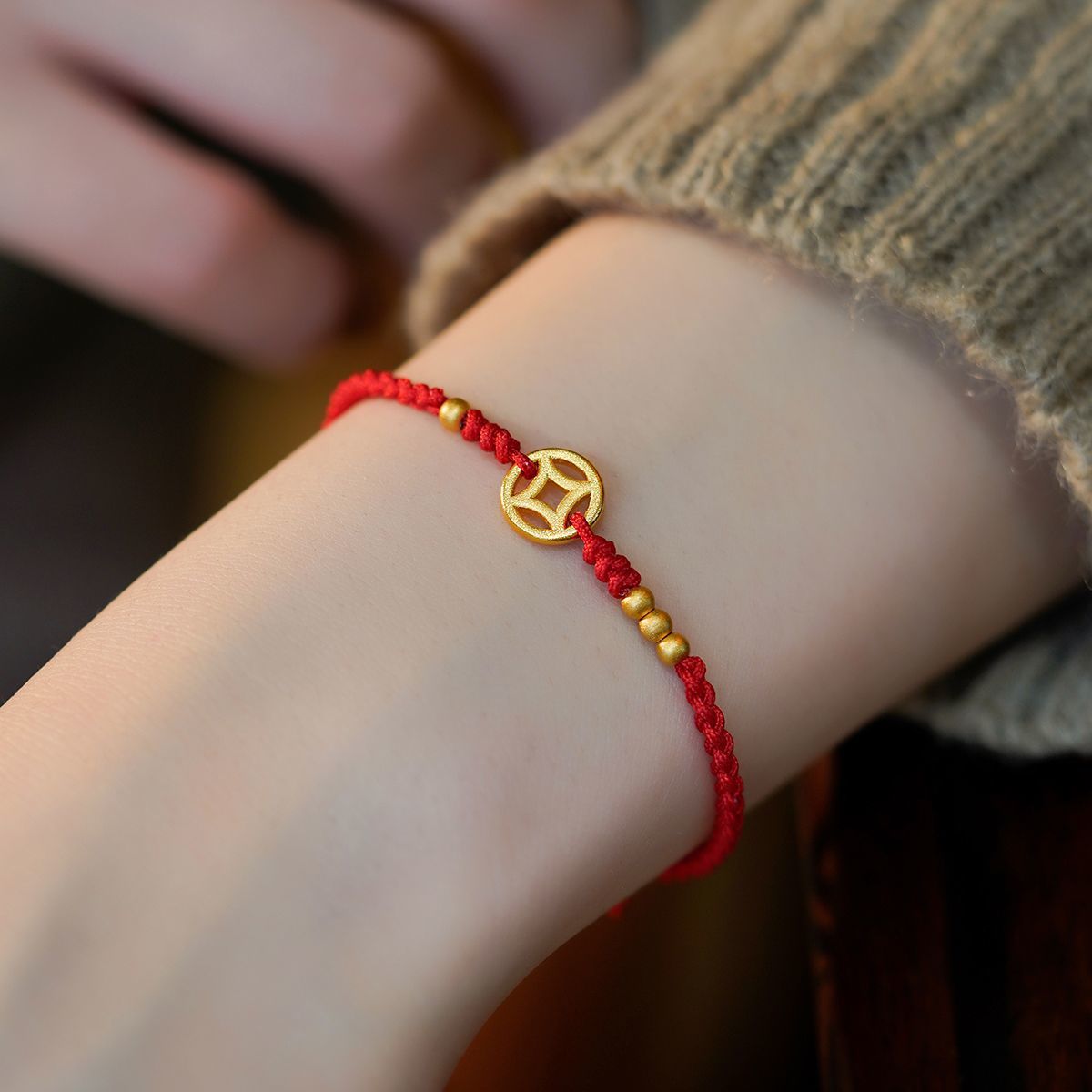 Coin Woven Hand Strap Red Rope Couple Bracelets