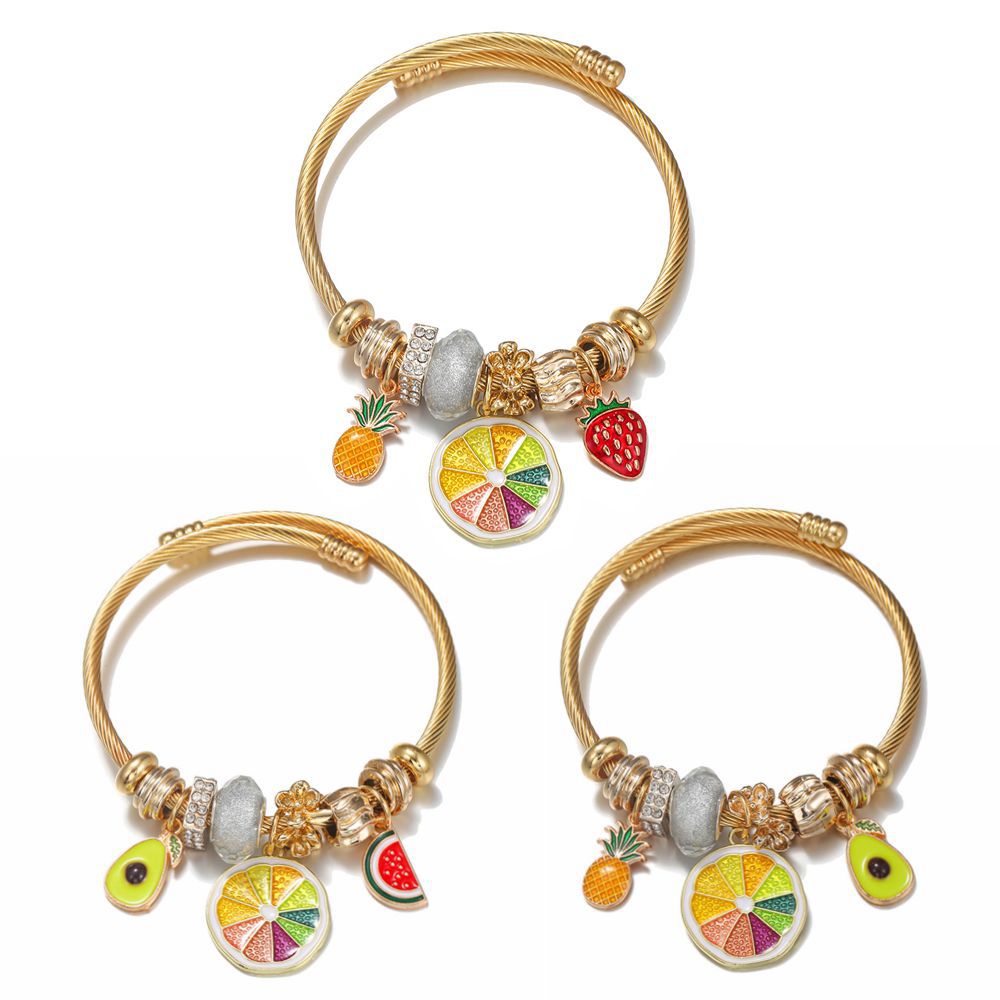 Gold Fresh Summer Fruit Party Open-ended Bracelets