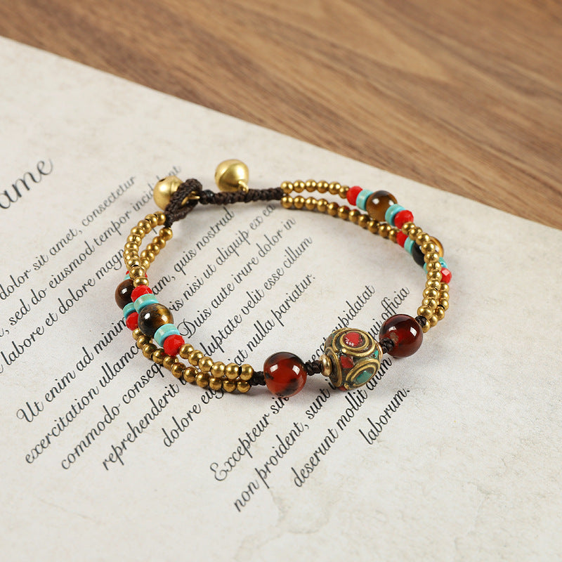 Retro Nepal Ancient Style Copper Bead Female Bracelets