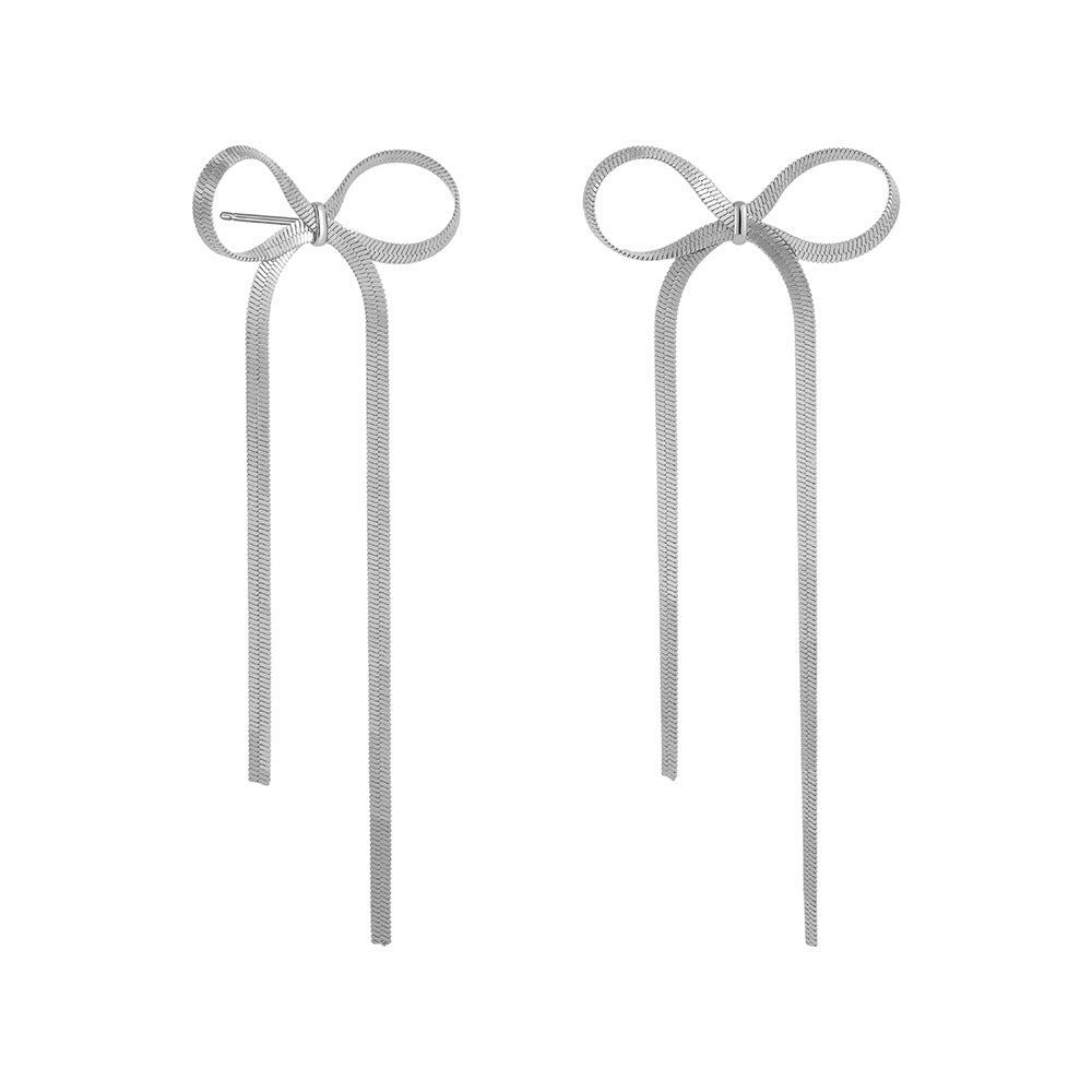 Bow Long Fringe Snake Bones Chain Earrings