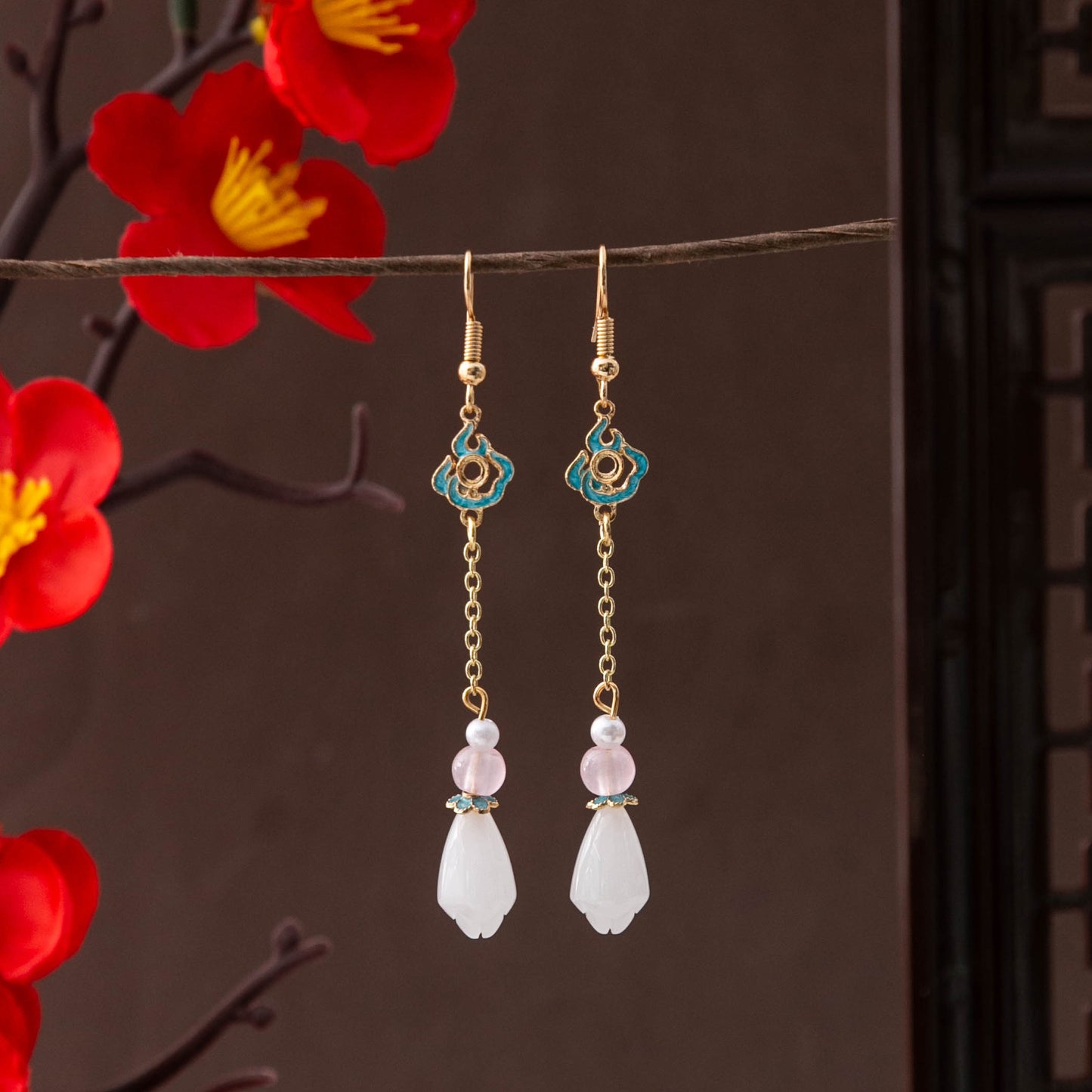 Selection Of Chinese Ancient Style Beaded Long Fringe National Hollow Earrings