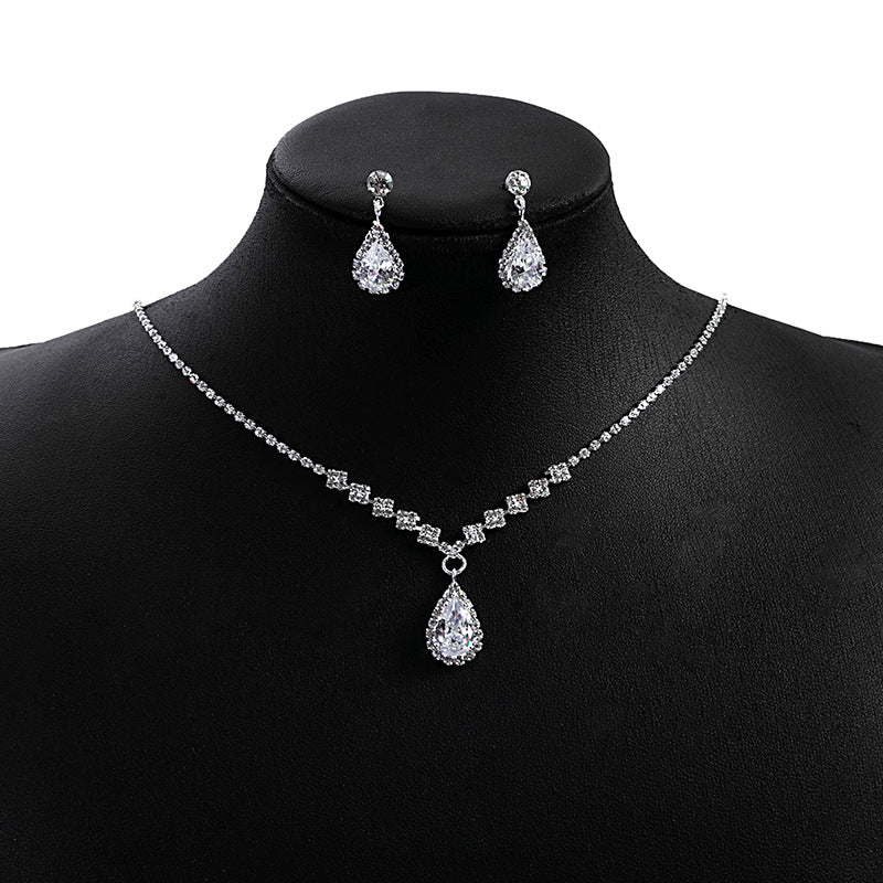 Full Diamond Water Drop Tassel Bridal Accessories Necklaces