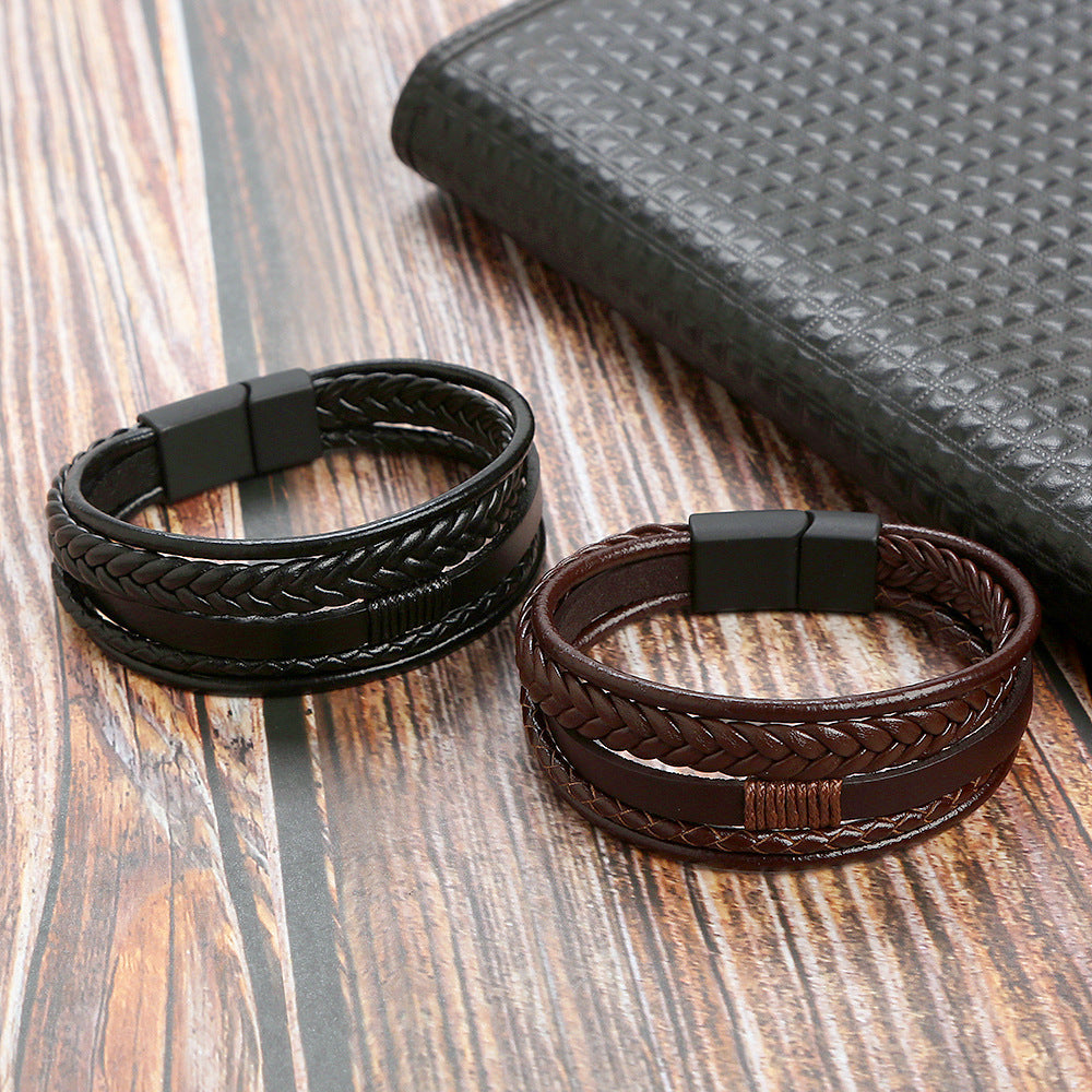 Men's Matte Magnetic Buckle Creative Cattle Leather Bracelets