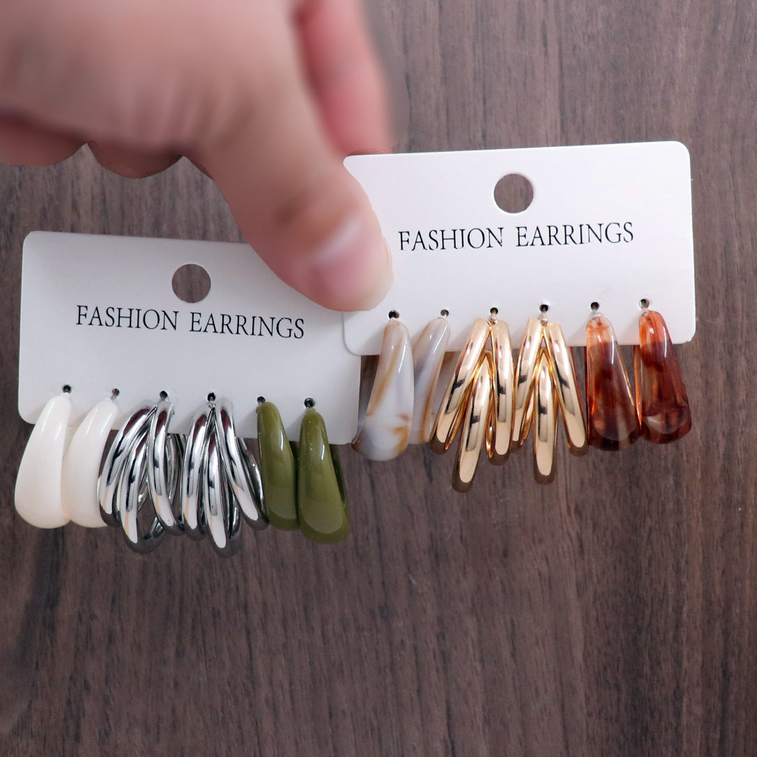Women's Vintage Orange Fruit Green Resin Exaggerated Rings