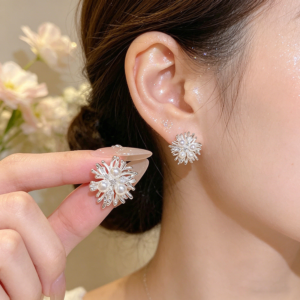 Women's Sier High-grade Unique Fireworks Beautiful Pearl Design Rings
