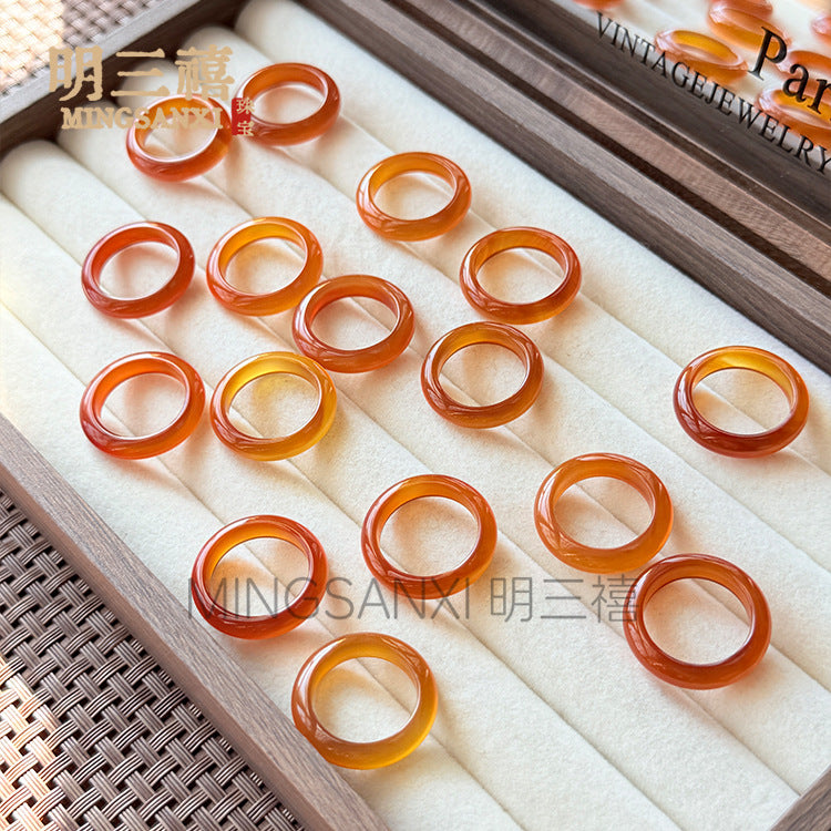 High Ice Madagascar Agate Sugar Shank Champagne Gold Pink Jade Rings