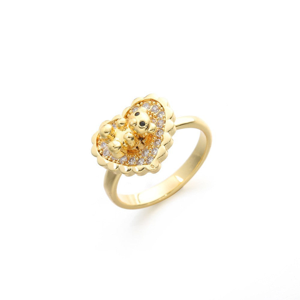 French Love Bear Open Niche Adjustable Index Ring