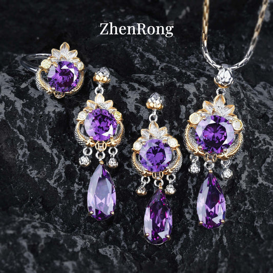 Italian Vintage Court Style Teardrop Tassel Colored Jewelry Set
