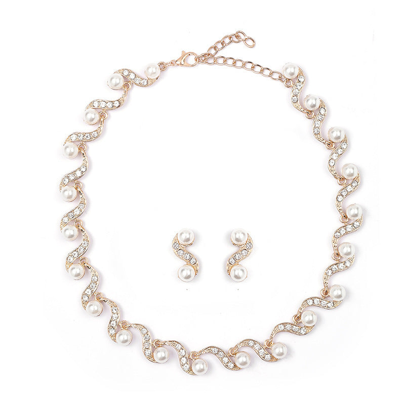 Women's S-shaped Alloy Pearl Female Niche Clavicle Jewelry Set