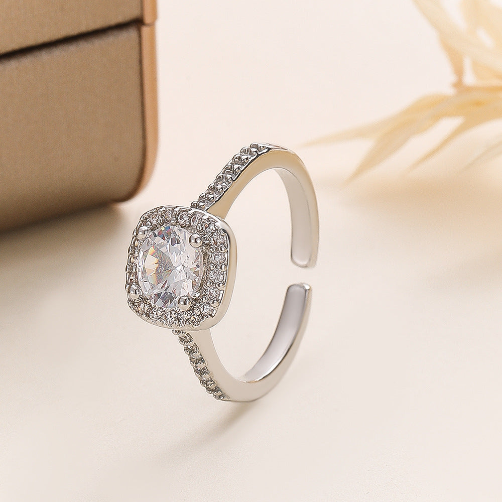 Inlaid Small Square Zircon Rhinestone Female Affordable Luxury Ring