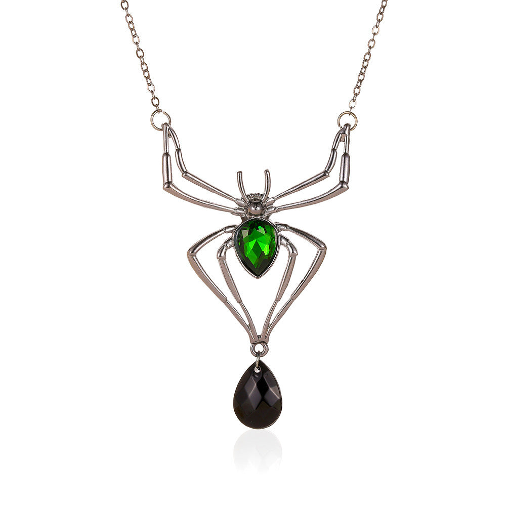 Halloween Three-piece Spider Retro Emerald Suit Jewelry Set