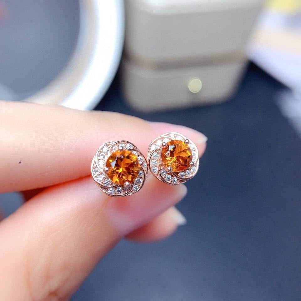 Imitation Moissanite Flower Female Citrine Zircon Earrings