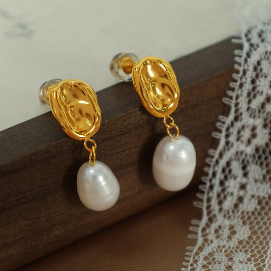 Baroque Natural Pearl Gold Plated Gentle Temperament Earrings