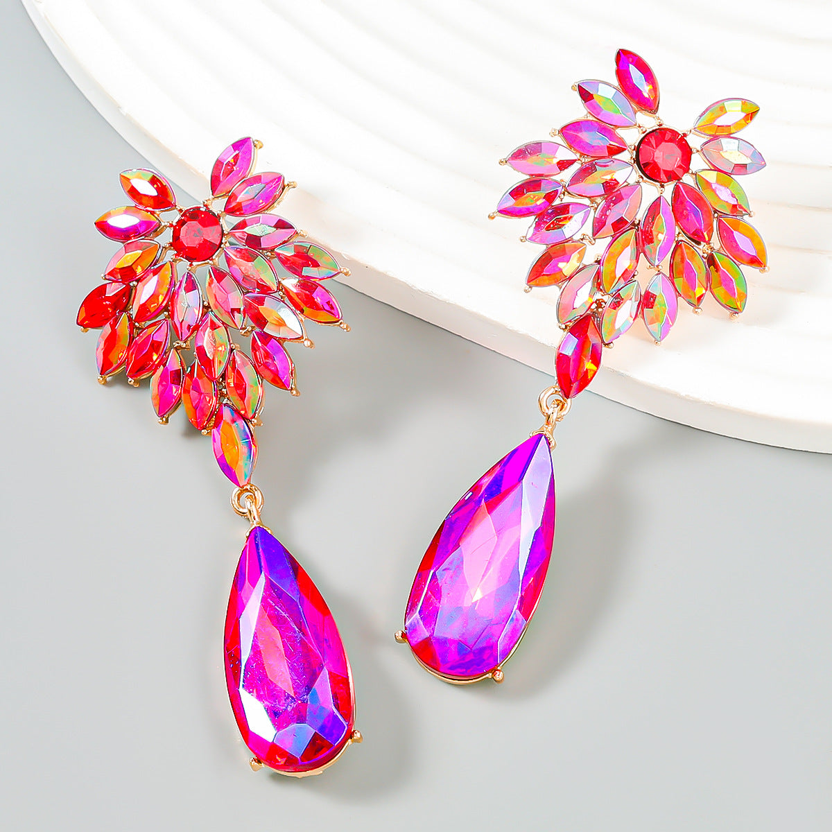 Full Diamond Flower Alloy Exaggerated Drop-shaped Earrings