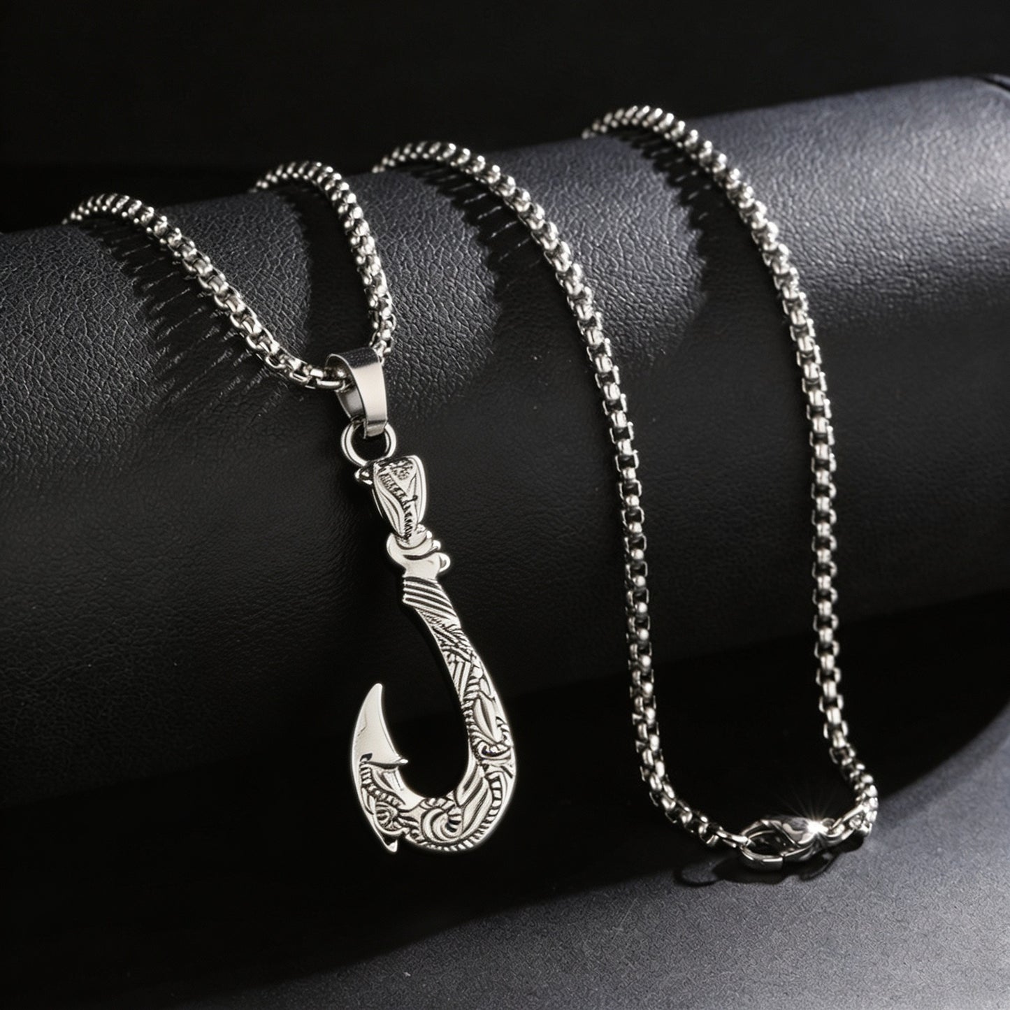 Men's Personality Vintage Alloy Fishhook Square Pearl Necklace