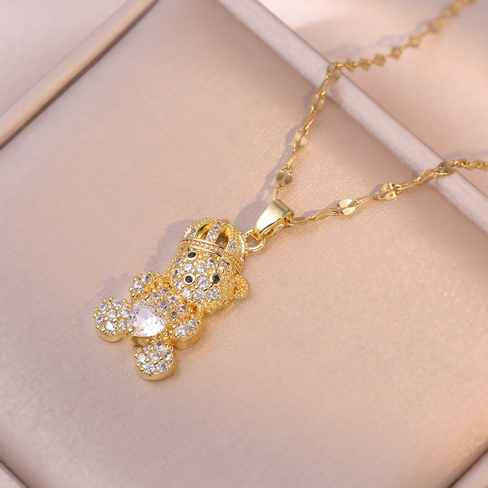 Hearts Bear Zircon Shining Diamond Affordable Luxury Fashion Style Necklaces