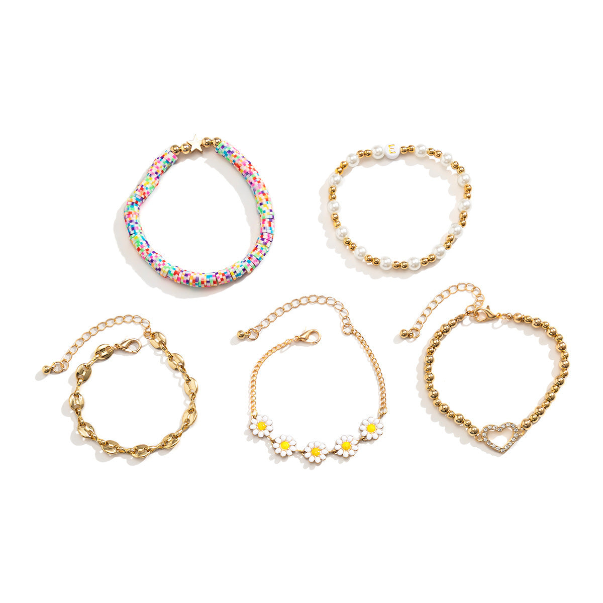 Metallic Pig Nose Button Round Beads Chain Creative Little Daisy Bracelet