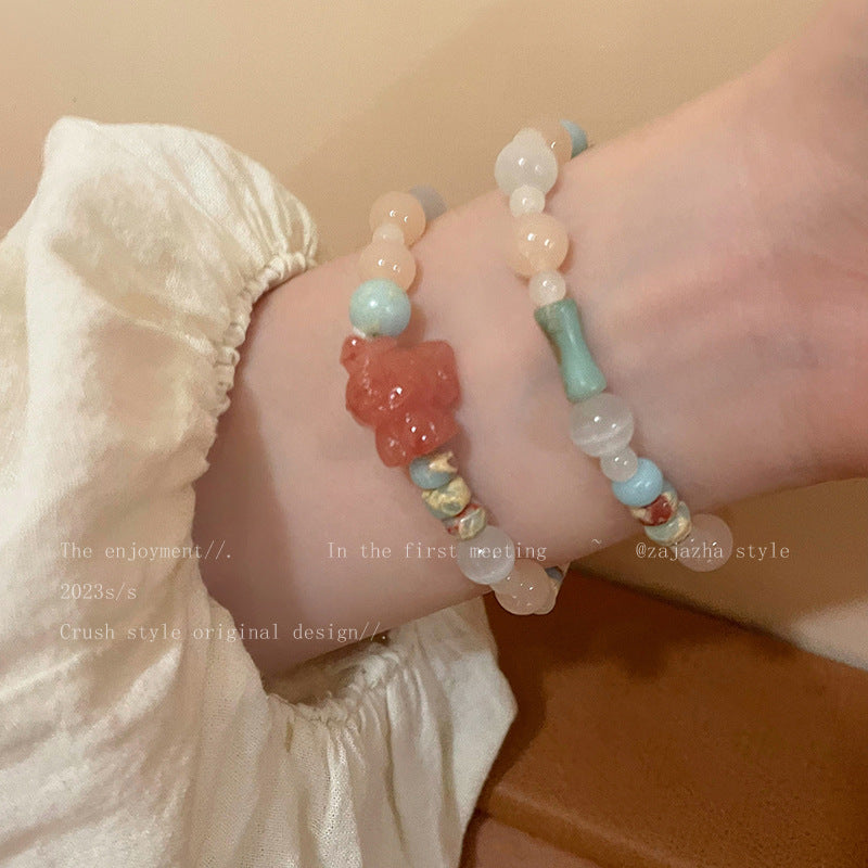 Paw Contrast Color Stone Cute Beaded Girlfriends Bracelet