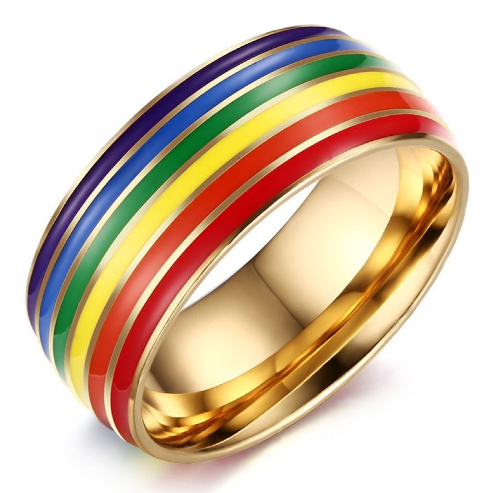 Men's Titanium Steel Rainbow Dripping Oil Simple Fashion Rings