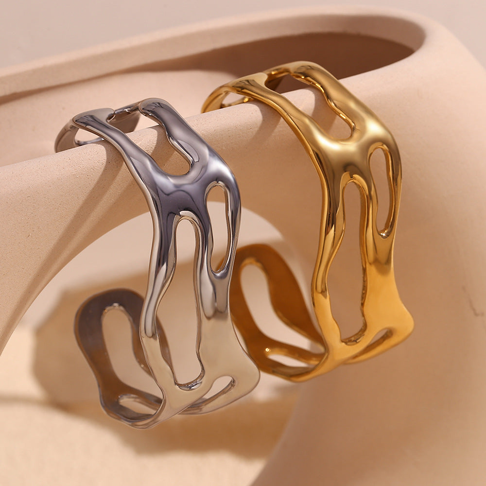 Women's Design Stainless Steel Gold Plated Simplicity Exaggeration Wave Hollow Bracelet
