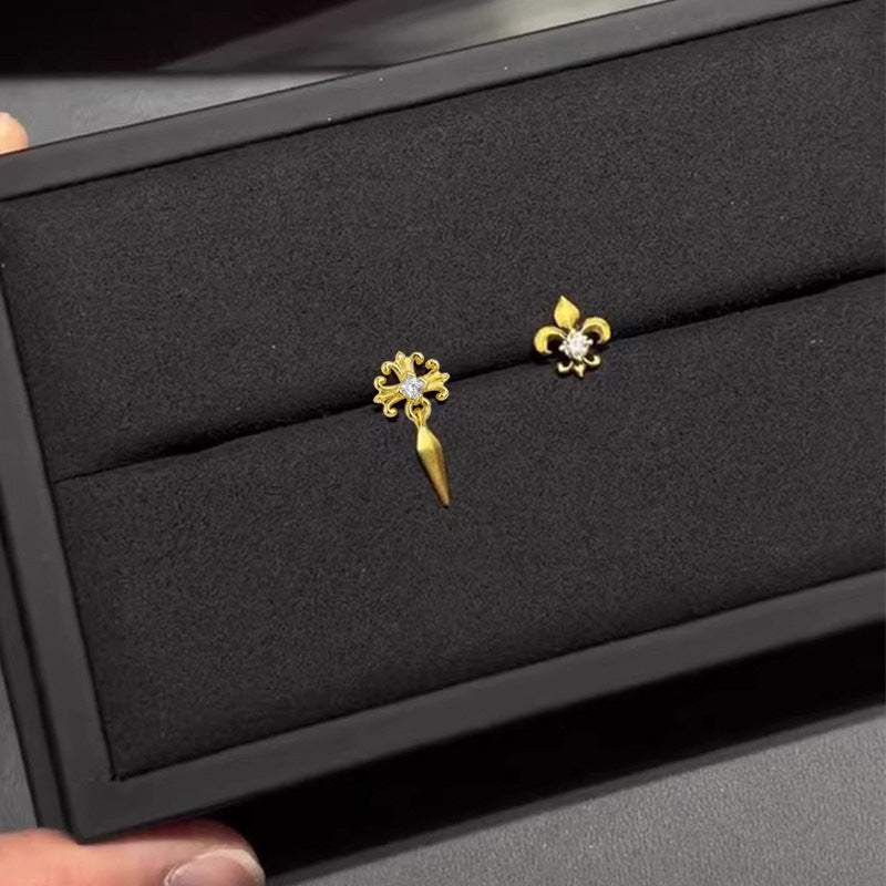 Gold Exquisite Asymmetric Flower-de-luce Entry Lux Elegant Stud Earrings