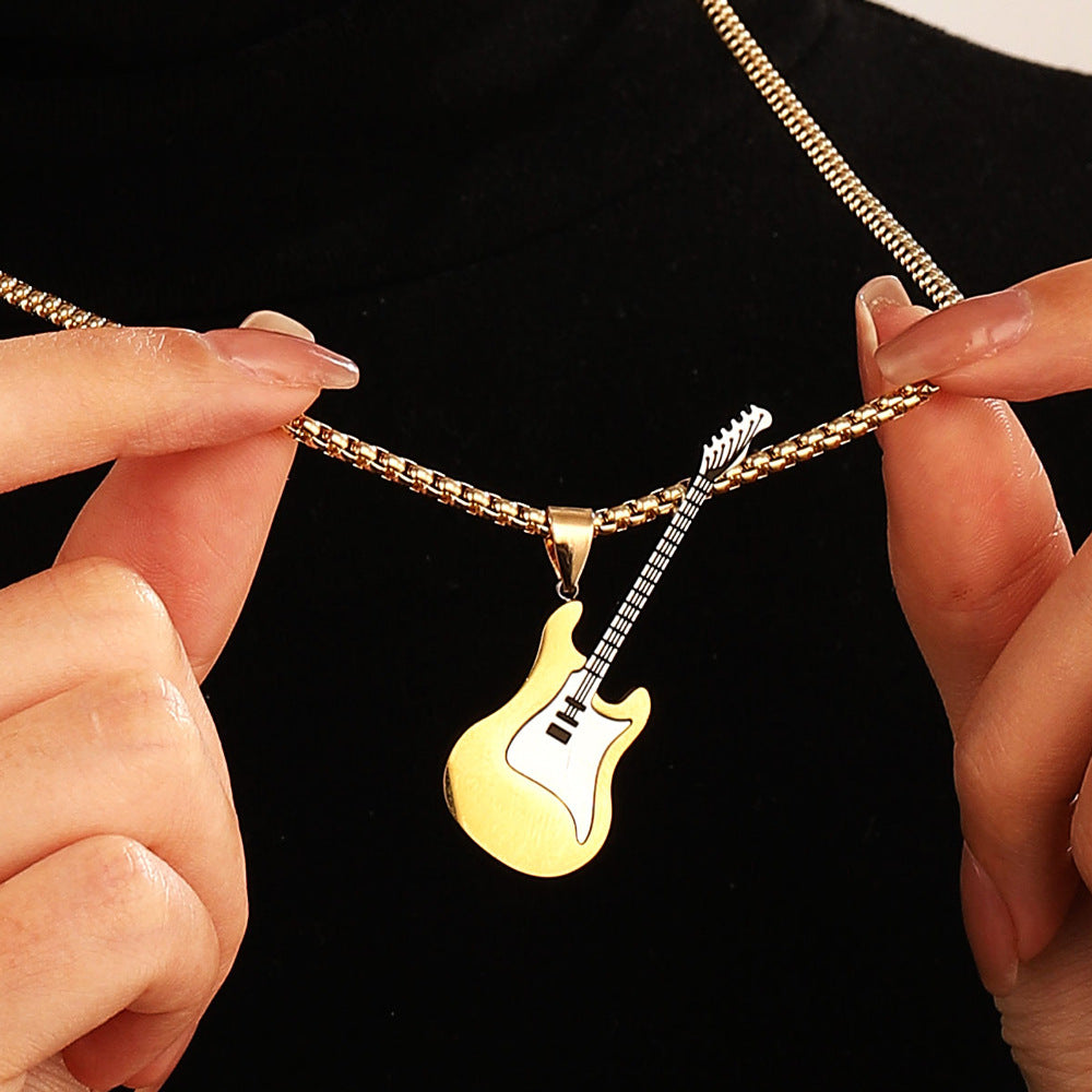 Women's & Men's Steel Guitar Punk Hip Hop Creative Design Electric Sweater Chain Jewelry Set