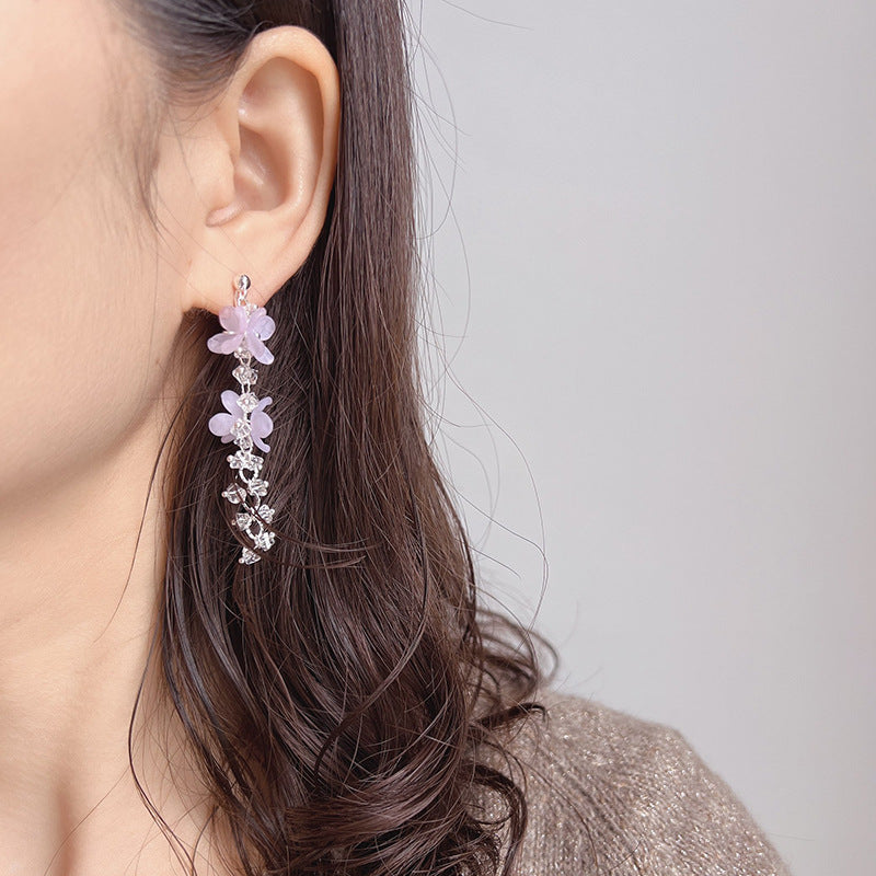 Women's Mosquito Coil Earless Long Tassel Sier Earrings